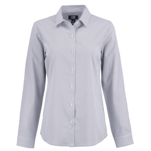Cutter & Buck Skyline Recycled Pinstripe Womens Long Sleeve Spread Collar Dress Shirt Thumbnail