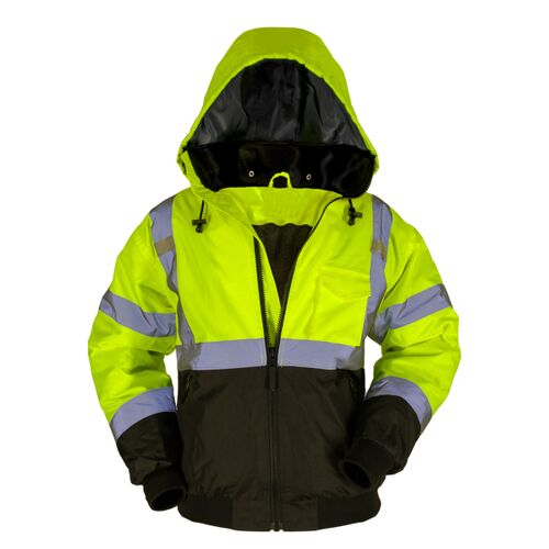 ANSI Class 3: 2 - IN - 1 Black Bottom Bomber Jacket w/Removable Fleece Liner Thumbnail